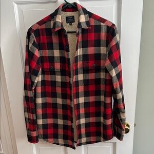 J Crew Red and Black Lightweight Shirt Jacket Sherpa Lined